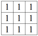 Exemplo de máscara de ordem 3 x 3 para o Filtro de Média, sendo o termo do centro relativo ao pixel filtrado.